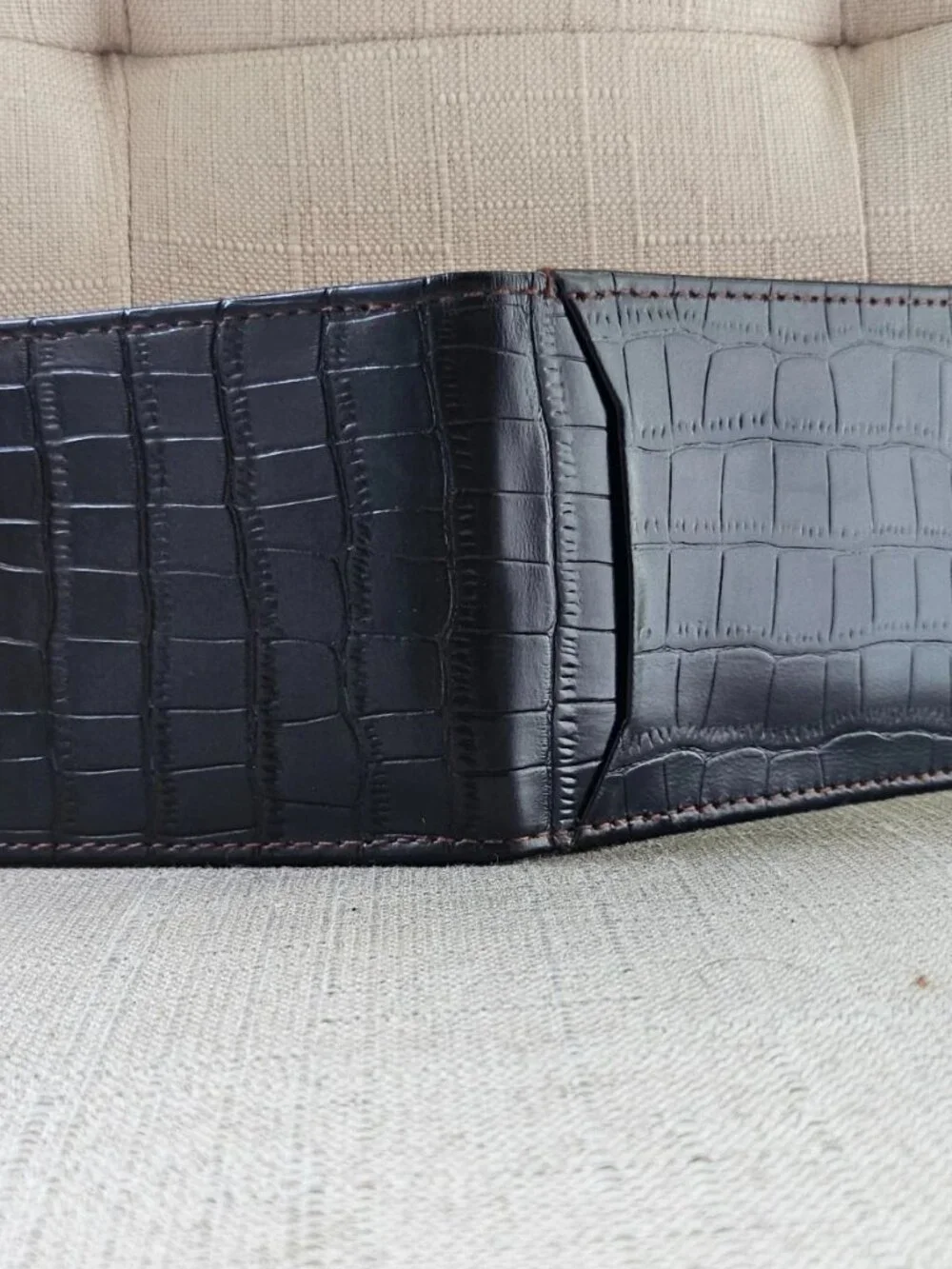 Handmade Card Holder Black Genuine Leather Crocodile Pattern Cardholder Read des